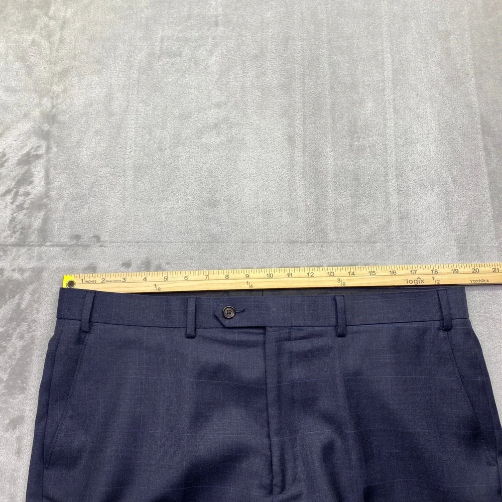 Lauren Ralph Lauren Mens Navy Blue Windowpane Plaid‎ 100% Wool Dress Pants 38x32